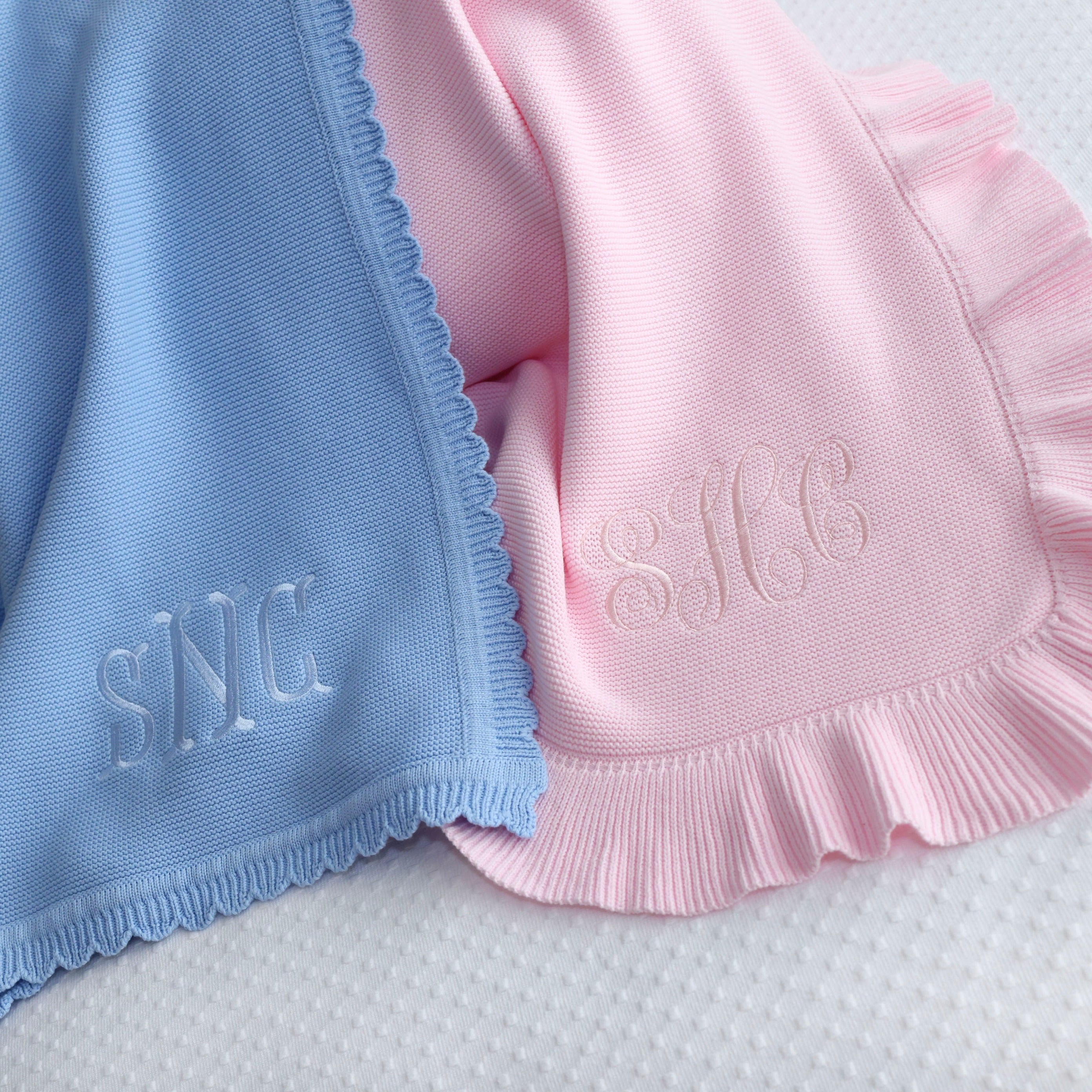 Baby gift personalized baby knitted cotton blanket, embroidered name and inicials, baby shower gift, Heirloom baby blanket nursery decor, baby girl pink baby blanket, baby boy blue baby blanket, keepsake blanket, newborn gift