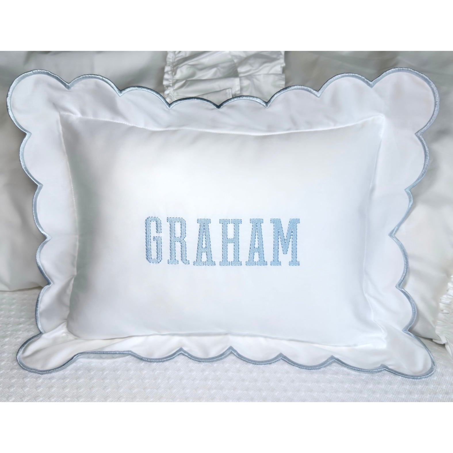 Cursive Embroidered Baby Pillow Personalized Scallop Pillow Sham, Baby Decor Personalized Monogram Nursery Pillow, nursery decor, embroidered baby name, embroidered baby girl pillow sham, baby gift, machine embroidered gifts baby, embroidered letter pillow, embroidered initial pillow, embroidered monogram pillow, childrens embroidered pillow, small embroidered pillow, embroidered name pillow, embroidered baby pillow, embroidered pillow custom, embroidered pillow sham