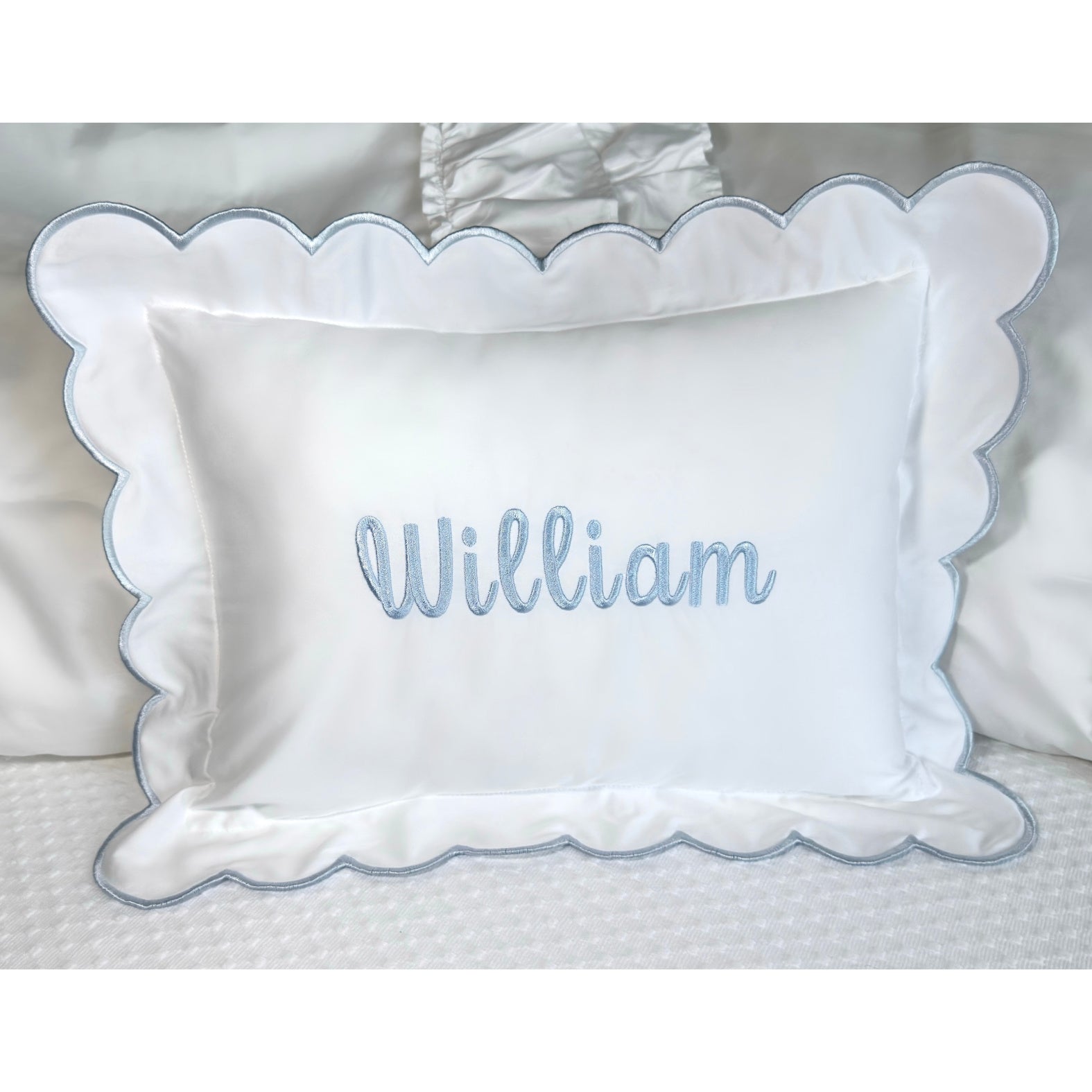 Cursive Embroidered Baby Pillow Personalized Scallop Pillow Sham, Baby Decor Personalized Monogram Nursery Pillow, nursery decor, embroidered baby name, embroidered baby girl pillow sham, baby gift, machine embroidered gifts baby, embroidered letter pillow, embroidered initial pillow, embroidered monogram pillow, childrens embroidered pillow, small embroidered pillow, embroidered name pillow, embroidered baby pillow, embroidered pillow custom, embroidered pillow sham