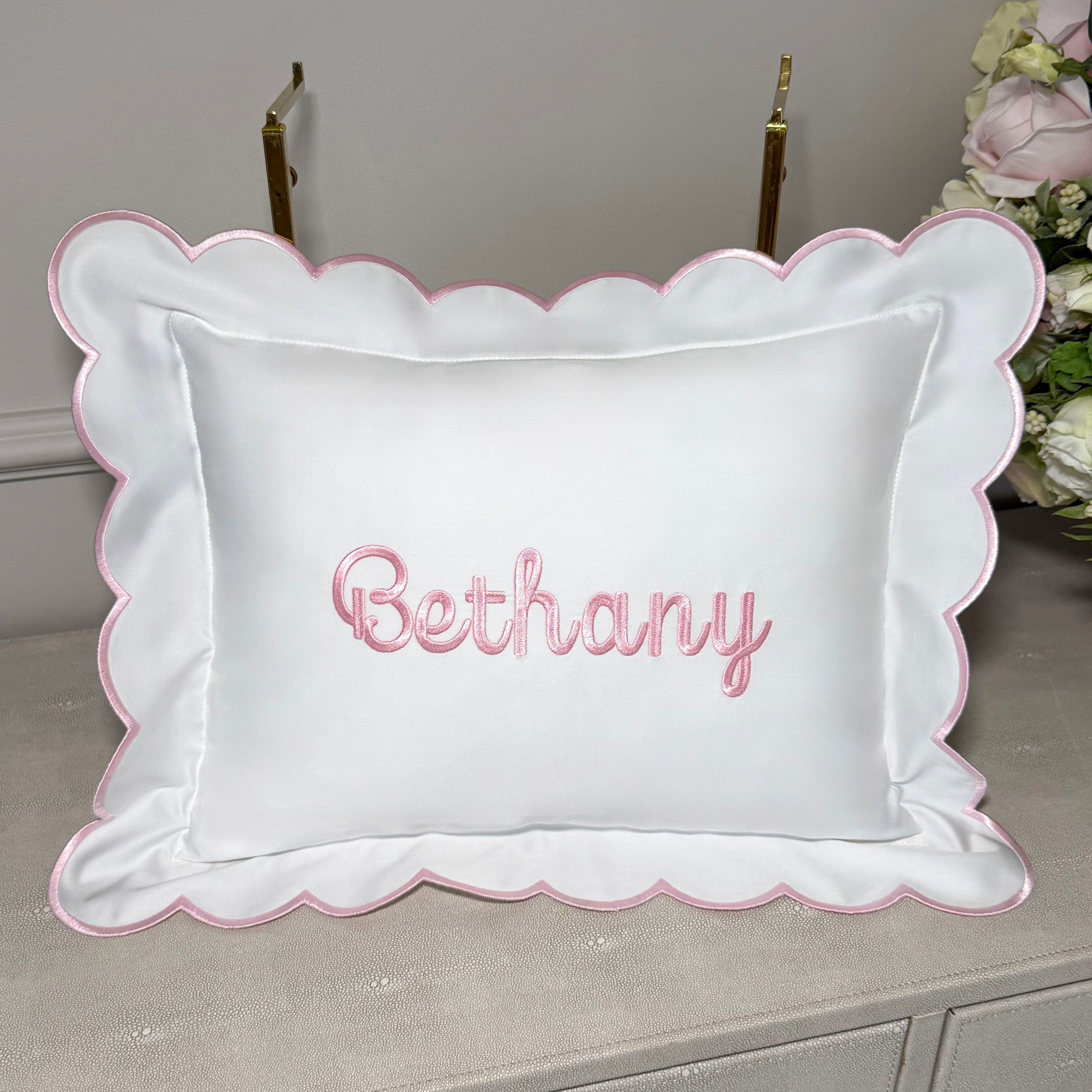 Cursive Embroidered Baby Pillow Personalized Scallop Pillow Sham, Baby Decor Personalized Monogram Nursery Pillow, nursery decor, embroidered baby name, embroidered baby girl pillow sham, baby gift, machine embroidered gifts baby, embroidered letter pillow, embroidered initial pillow, embroidered monogram pillow, childrens embroidered pillow, small embroidered pillow, embroidered name pillow, embroidered baby pillow, embroidered pillow custom, embroidered pillow sham
