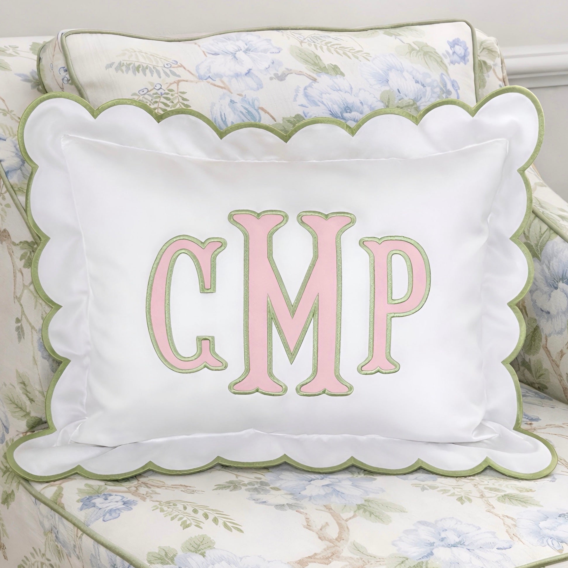 Baby Gift Personalized Monogram Pillow, Applique Initials Pillow for Nursery Decor. scalloped applique initials pillow, applique name pillow, custom applique pillow, applique baby pillow, applique lumbar pillow, applique pillow nursery, embroidered initial pillow, embroidered baby pillow, initial pillow baby nursery, baby initial pillow, letter pillow for baby, custom throw pillow for new baby