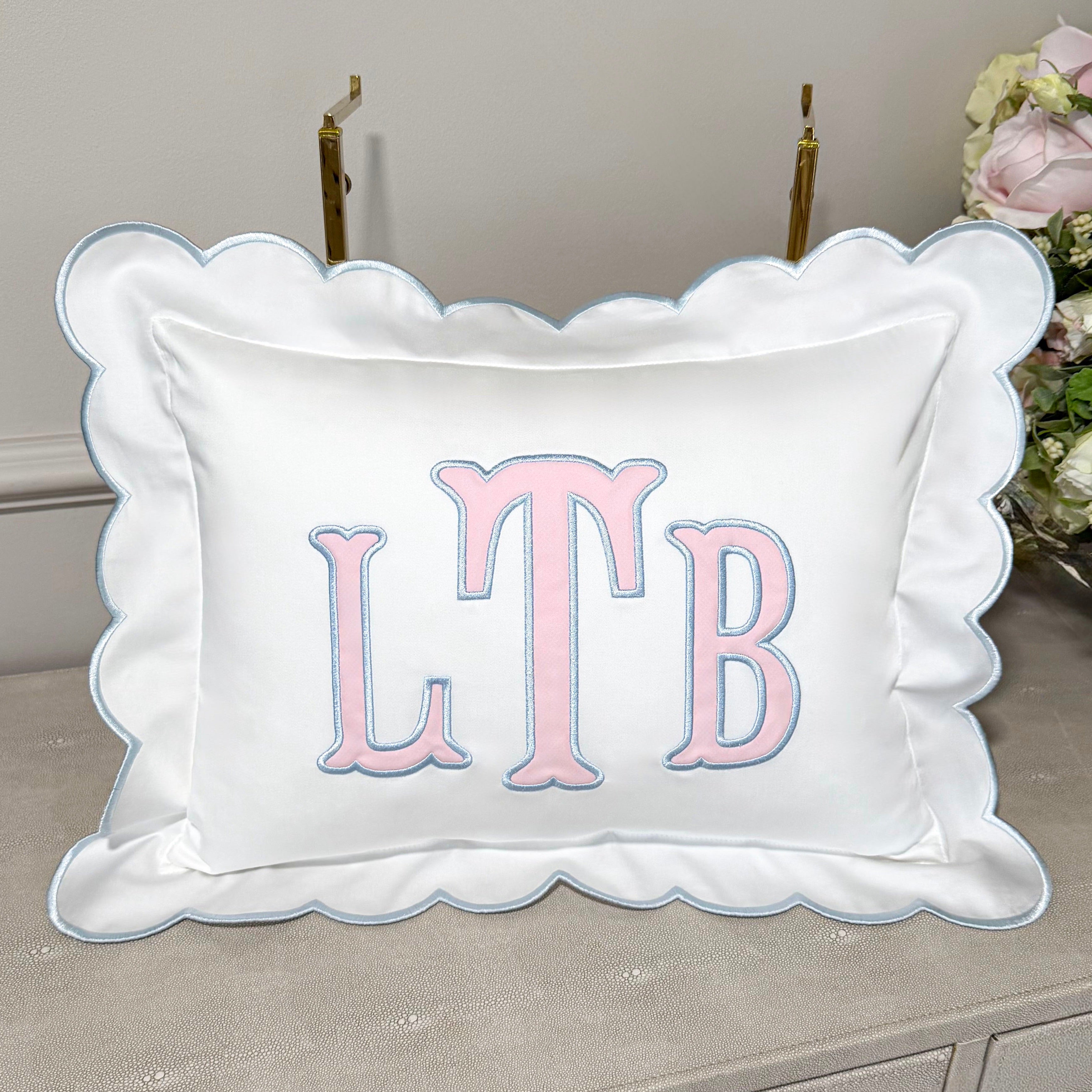 Baby Gift Personalized Monogram Pillow, Applique Initials Pillow for Nursery Decor. scalloped applique initials pillow, applique name pillow, custom applique pillow, applique baby pillow, applique lumbar pillow, applique pillow nursery, embroidered initial pillow, embroidered baby pillow, initial pillow baby nursery, baby initial pillow, letter pillow for baby, custom throw pillow for new baby