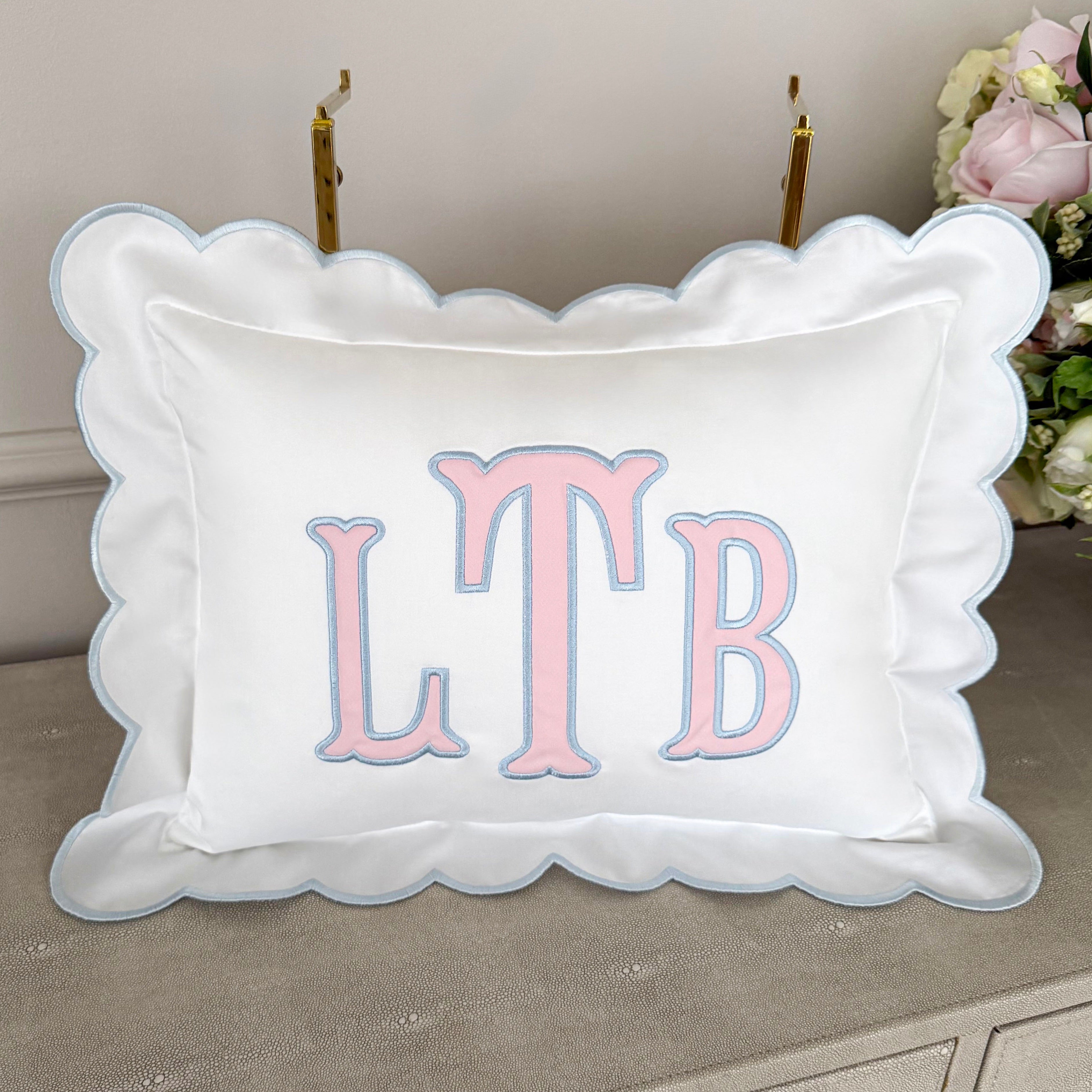Baby Gift Personalized Monogram Pillow, Applique Initials Pillow for Nursery Decor. scalloped applique initials pillow, applique name pillow, custom applique pillow, applique baby pillow, applique lumbar pillow, applique pillow nursery, embroidered initial pillow, embroidered baby pillow, initial pillow baby nursery, baby initial pillow, letter pillow for baby, custom throw pillow for new baby