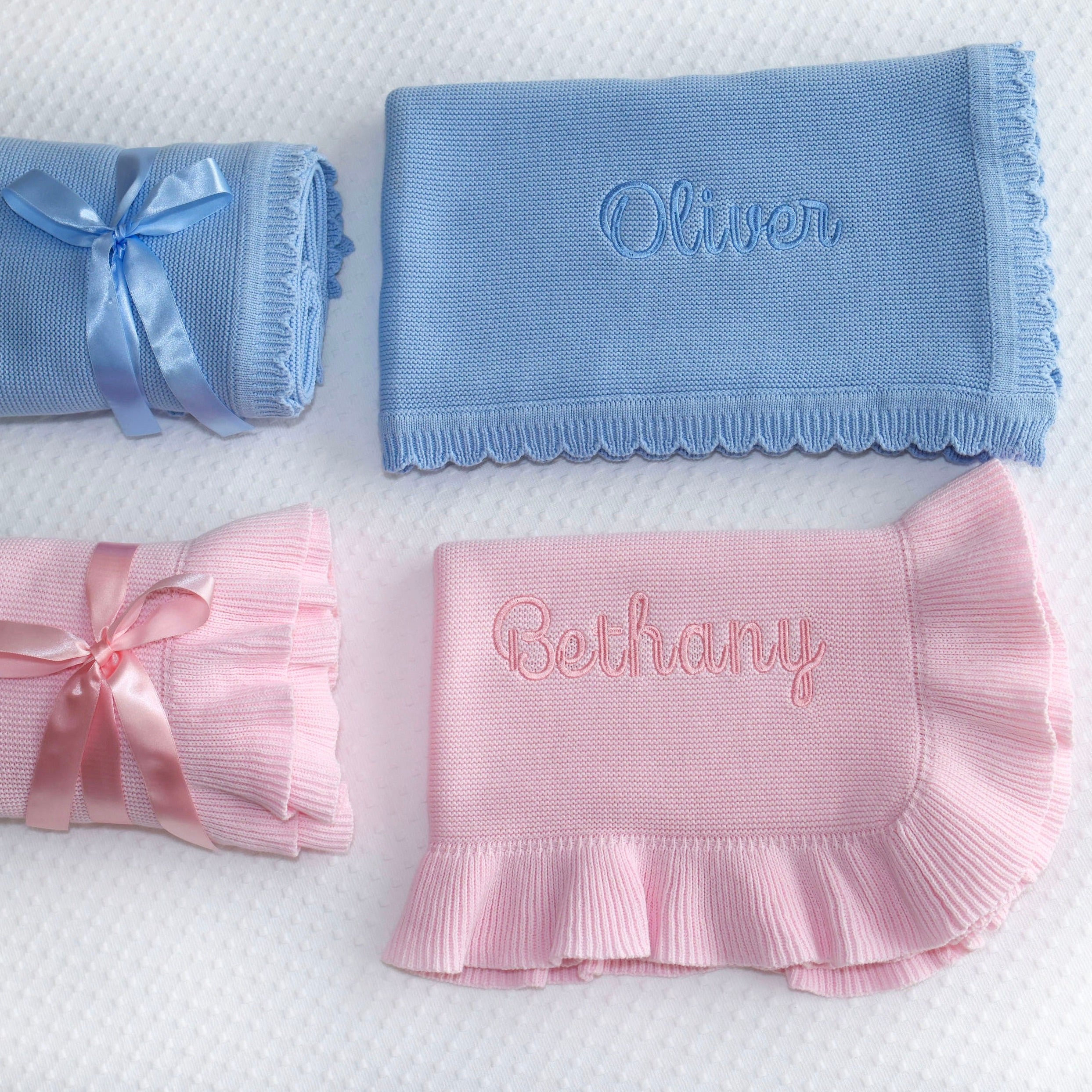 Baby gift personalized baby knitted cotton blanket, embroidered name and inicials, baby shower gift, Heirloom baby blanket nursery decor, baby girl pink baby blanket, baby boy blue baby blanket, keepsake blanket, newborn gift