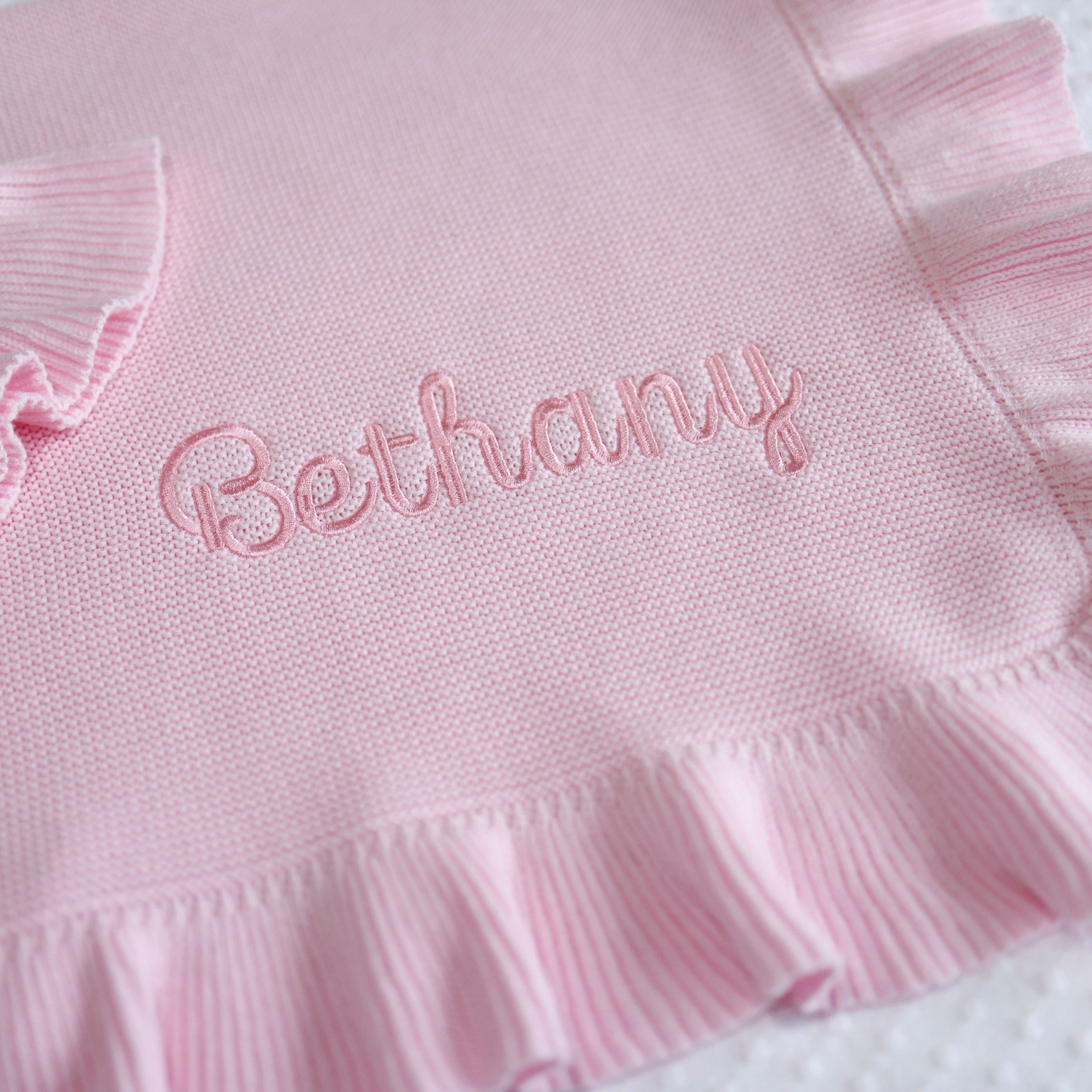 Baby gift personalized baby knitted cotton blanket, embroidered name and inicials, baby shower gift, Heirloom baby blanket nursery decor, baby girl pink baby blanket, baby boy blue baby blanket, keepsake blanket, newborn gift