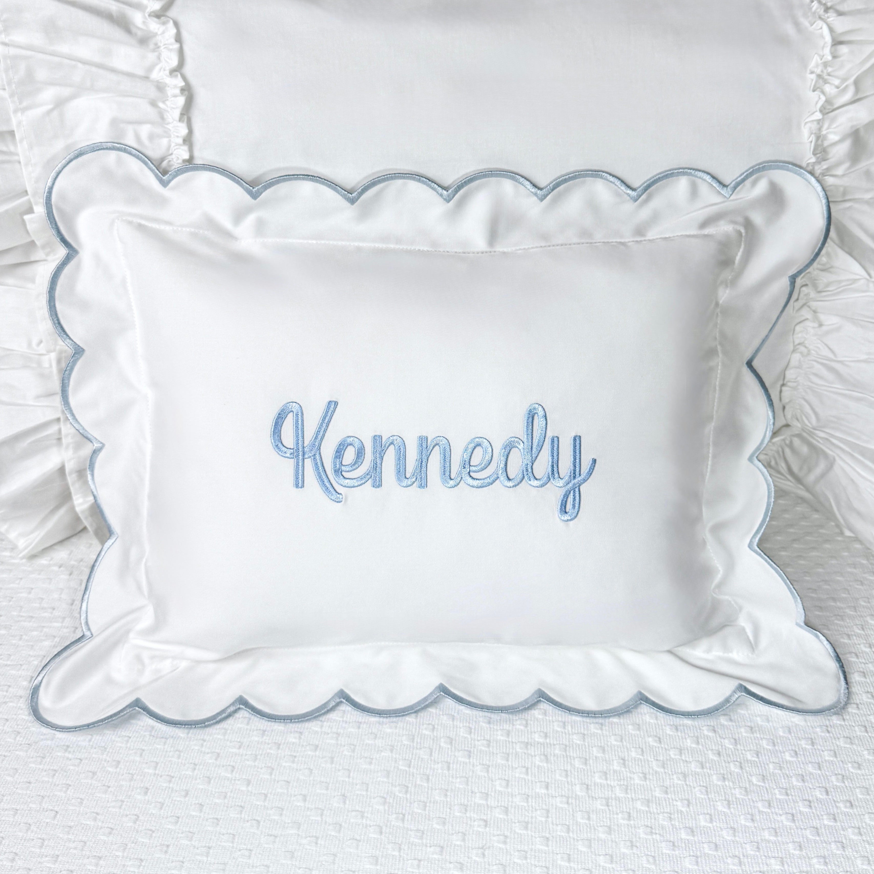 Cursive Embroidered Baby Pillow Personalized Scallop Pillow Sham, Baby Decor Personalized Monogram Nursery Pillow, nursery decor, embroidered baby name, embroidered baby girl pillow sham, baby gift, machine embroidered gifts baby, embroidered letter pillow, embroidered initial pillow, embroidered monogram pillow, childrens embroidered pillow, small embroidered pillow, embroidered name pillow, embroidered baby pillow, embroidered pillow custom, embroidered pillow sham