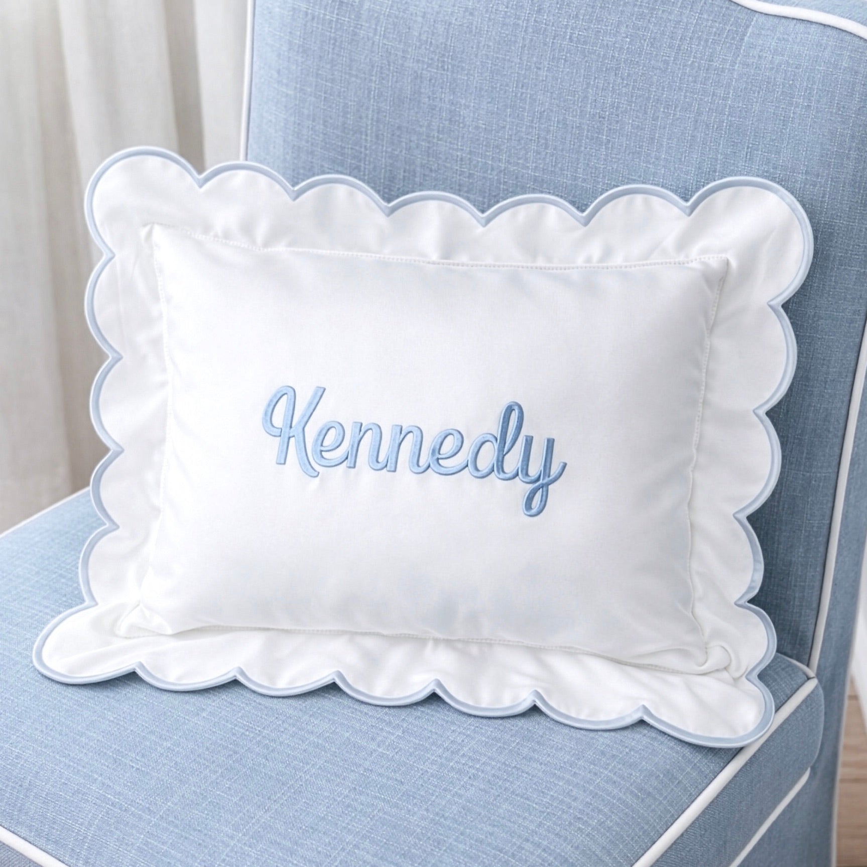 Cursive Embroidered Baby Pillow Personalized Scallop Pillow Sham, Baby Decor Personalized Monogram Nursery Pillow, nursery decor, embroidered baby name, embroidered baby girl pillow sham, baby gift, machine embroidered gifts baby, embroidered letter pillow, embroidered initial pillow, embroidered monogram pillow, childrens embroidered pillow, small embroidered pillow, embroidered name pillow, embroidered baby pillow, embroidered pillow custom, embroidered pillow sham