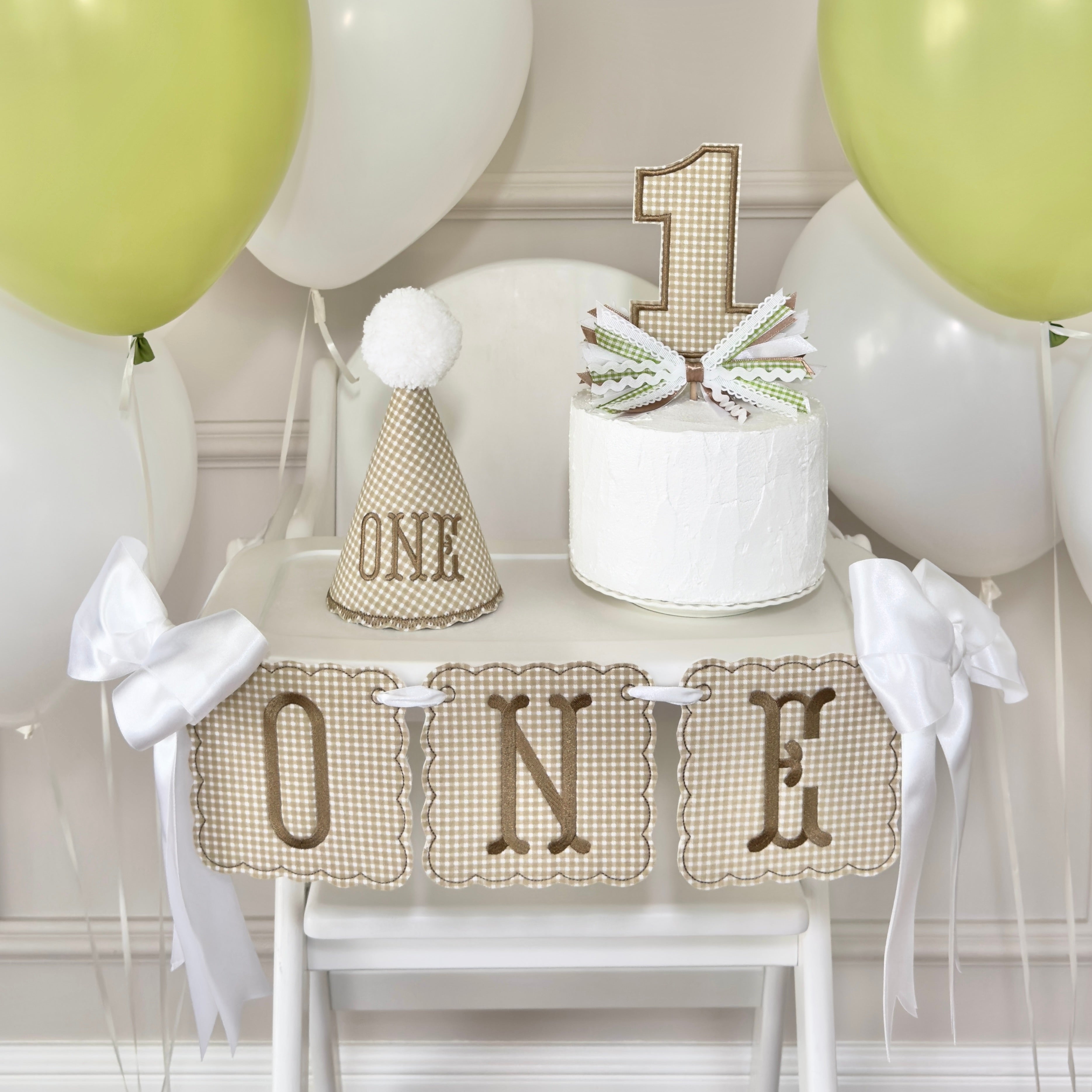 One Year Banner For High Chair, Highchair Banner, One Magical Year, First Birthday Baby, Classic Birthday, One Year Old, first birthday decor, Cake smash photos, 1st birthday party, one year old boy, boy first birthday, boy one year, one year old girl, girl first birthday, girl one year, sage green banner, forest theme, Grandmillennial birthday keepsakes, one highchair banner, keepsake birthday, heirloom keepsake, embroidered first, brown embroidered highchair birthday banner