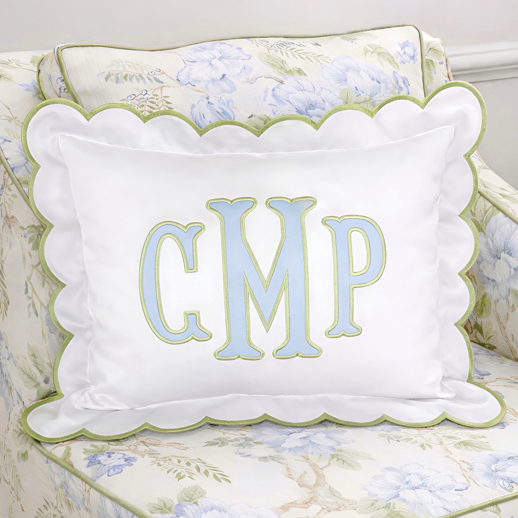 Baby Gift Personalized Monogram Pillow, Applique Initials Pillow for Nursery Decor. scalloped applique initials pillow, applique name pillow, custom applique pillow, applique baby pillow, applique lumbar pillow, applique pillow nursery, embroidered initial pillow, embroidered baby pillow, initial pillow baby nursery, baby initial pillow, letter pillow for baby, custom throw pillow for new baby