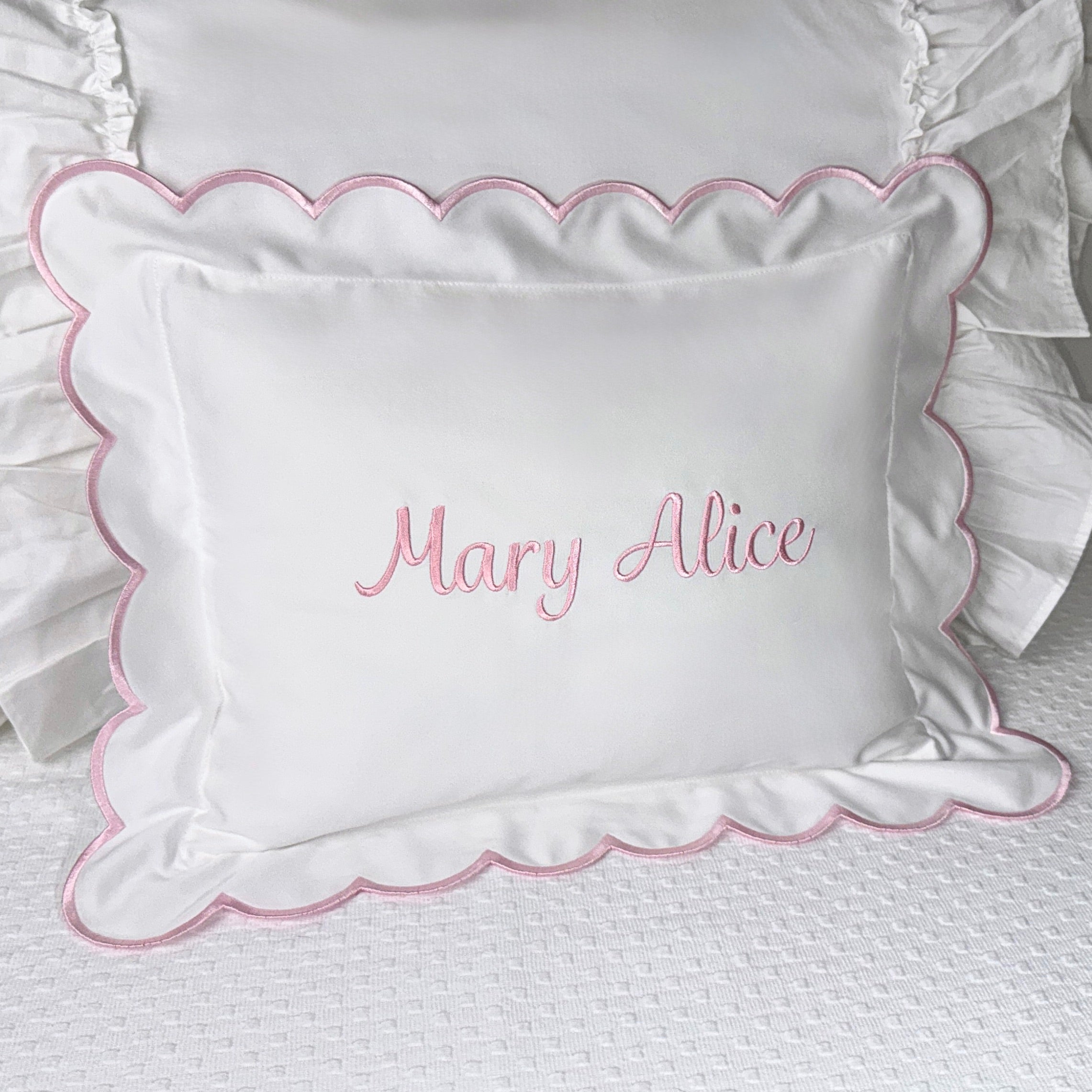 Cursive Embroidered Baby Pillow Personalized Scallop Pillow Sham, Baby Decor Personalized Monogram Nursery Pillow, nursery decor, embroidered baby name, embroidered baby girl pillow sham, baby gift, machine embroidered gifts baby, embroidered letter pillow, embroidered initial pillow, embroidered monogram pillow, childrens embroidered pillow, small embroidered pillow, embroidered name pillow, embroidered baby pillow, embroidered pillow custom, embroidered pillow sham