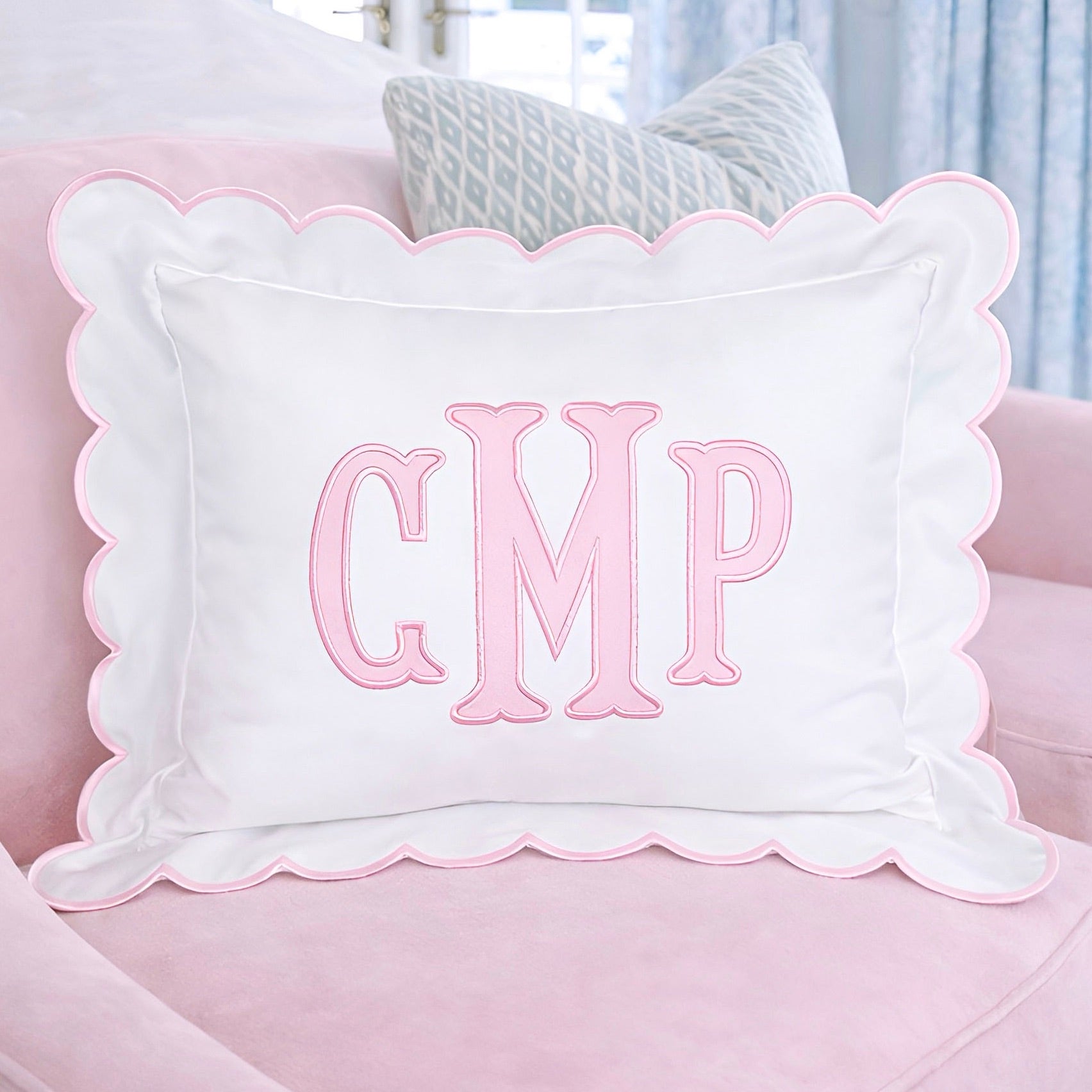 Baby Gift Personalized Monogram Pillow, Applique Initials Pillow for Nursery Decor. scalloped applique initials pillow, applique name pillow, custom applique pillow, applique baby pillow, applique lumbar pillow, applique pillow nursery, embroidered initial pillow, embroidered baby pillow, initial pillow baby nursery, baby initial pillow, letter pillow for baby, custom throw pillow for new baby