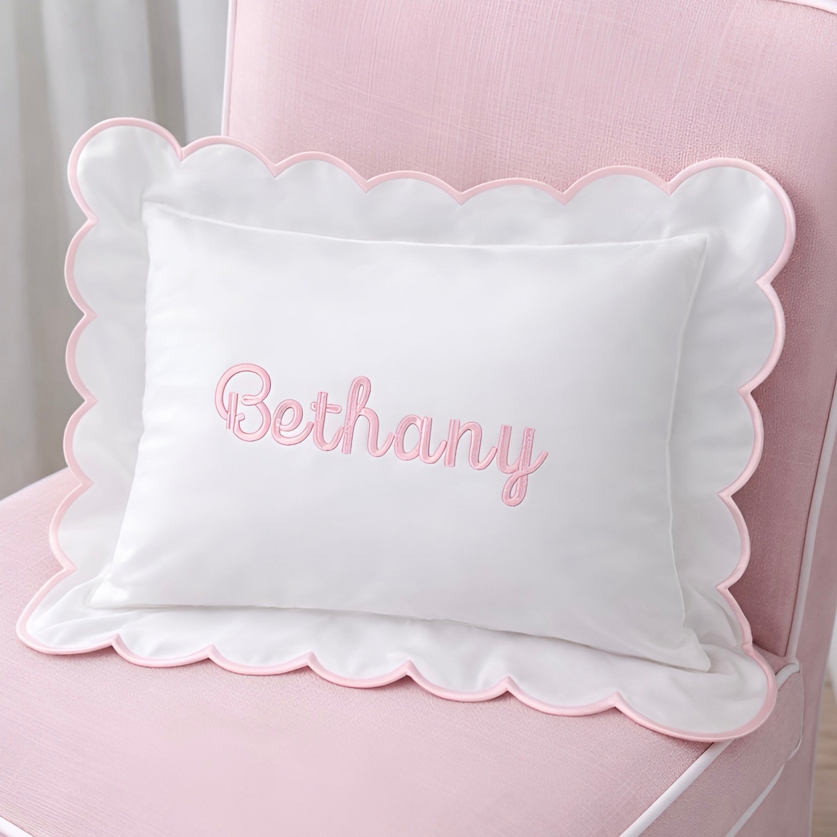 Cursive Embroidered Baby Pillow Personalized Scallop Pillow Sham, Baby Decor Personalized Monogram Nursery Pillow, nursery decor, embroidered baby name, embroidered baby girl pillow sham, baby gift, machine embroidered gifts baby, embroidered letter pillow, embroidered initial pillow, embroidered monogram pillow, childrens embroidered pillow, small embroidered pillow, embroidered name pillow, embroidered baby pillow, embroidered pillow custom, embroidered pillow sham