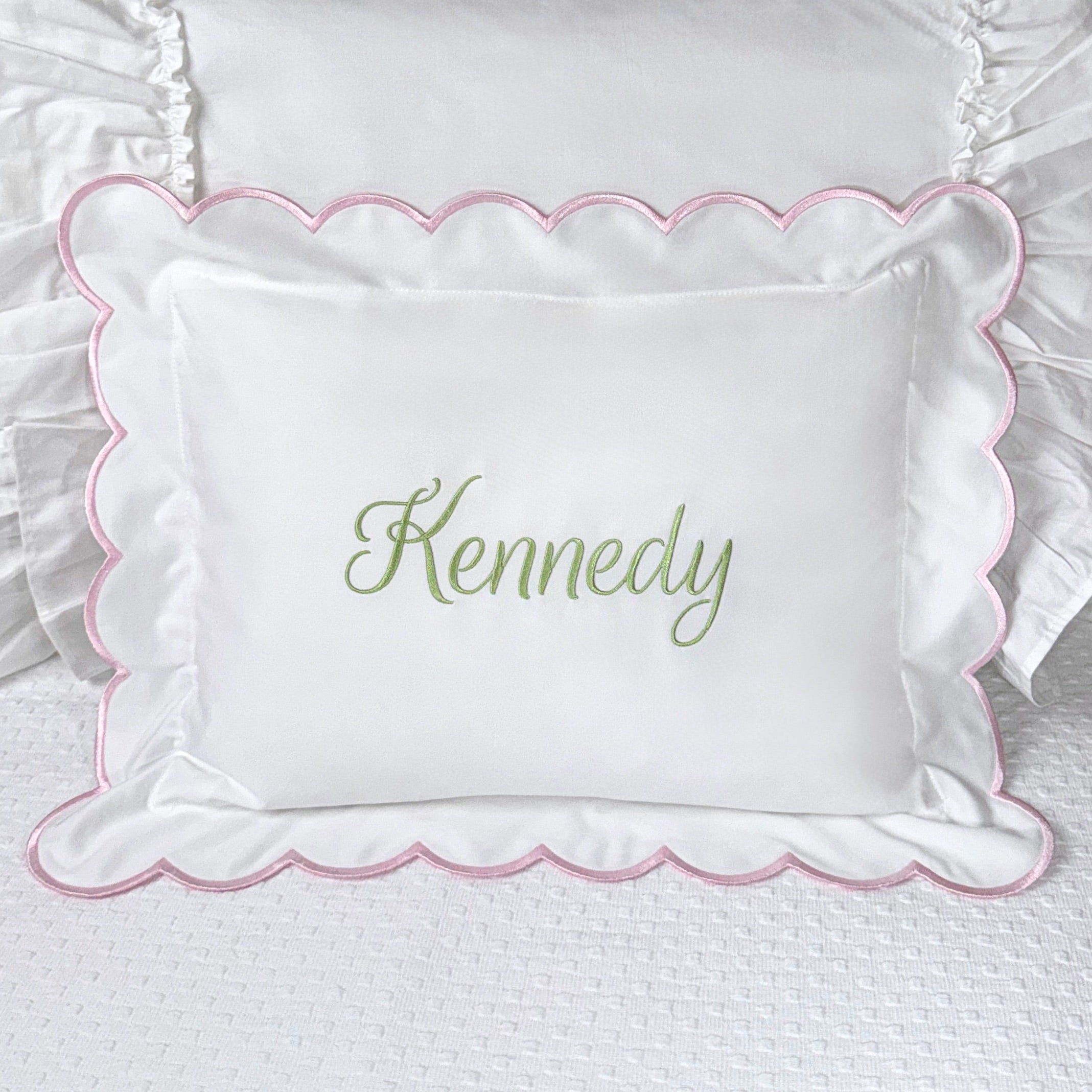 Cursive Embroidered Baby Pillow Personalized Scallop Pillow Sham, Baby Decor Personalized Monogram Nursery Pillow, nursery decor, embroidered baby name, embroidered baby girl pillow sham, baby gift, machine embroidered gifts baby, embroidered letter pillow, embroidered initial pillow, embroidered monogram pillow, childrens embroidered pillow, small embroidered pillow, embroidered name pillow, embroidered baby pillow, embroidered pillow custom, embroidered pillow sham