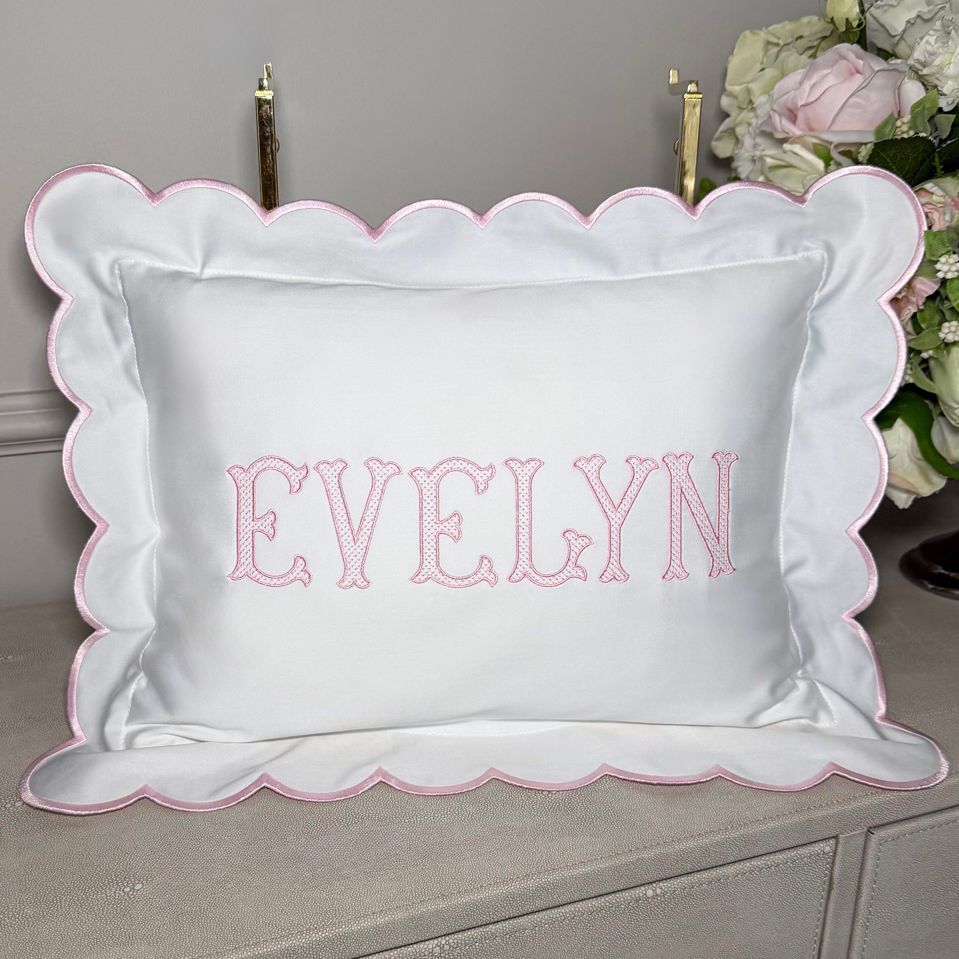 Embroidered Name Pillow Baby Personalized Scallop Pillow Sham, Baby Decor Personalized Monogram Nursery Pillow, nursery decor, embroidered baby name, embroidered baby girl pillow sham, baby gift, machine embroidered gifts baby, embroidered letter pillow, embroidered initial pillow, embroidered monogram pillow, childrens embroidered pillow, small embroidered pillow, embroidered name pillow, embroidered baby pillow, embroidered pillow custom, embroidered pillow sham