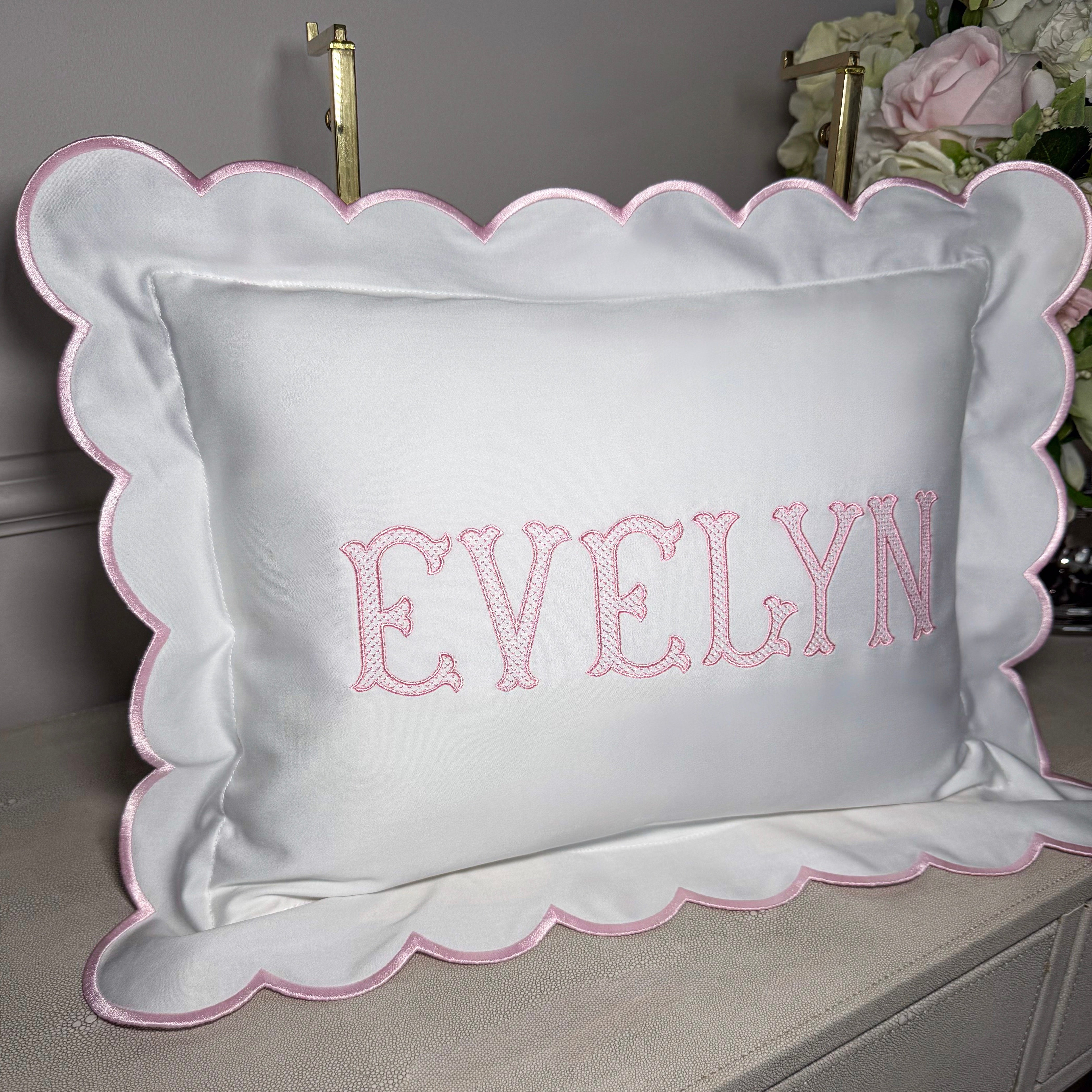 Embroidered Name Pillow Baby Personalized Scallop Pillow Sham, Baby Decor Personalized Monogram Nursery Pillow, nursery decor, embroidered baby name, embroidered baby girl pillow sham, baby gift, machine embroidered gifts baby, embroidered letter pillow, embroidered initial pillow, embroidered monogram pillow, childrens embroidered pillow, small embroidered pillow, embroidered name pillow, embroidered baby pillow, embroidered pillow custom, embroidered pillow sham