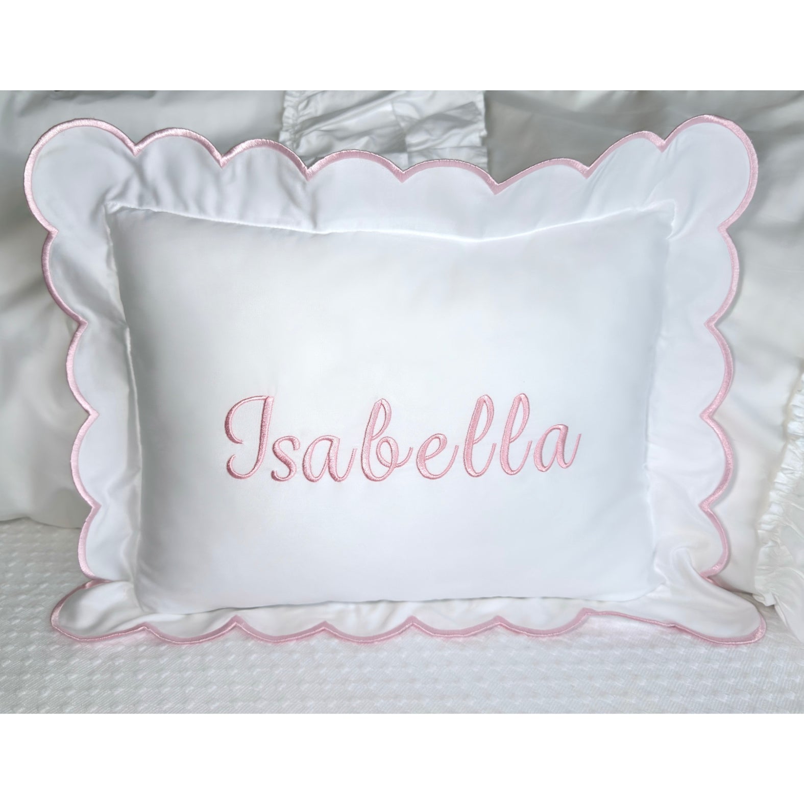 Cursive Embroidered Baby Pillow Personalized Scallop Pillow Sham, Baby Decor Personalized Monogram Nursery Pillow, nursery decor, embroidered baby name, embroidered baby girl pillow sham, baby gift, machine embroidered gifts baby, embroidered letter pillow, embroidered initial pillow, embroidered monogram pillow, childrens embroidered pillow, small embroidered pillow, embroidered name pillow, embroidered baby pillow, embroidered pillow custom, embroidered pillow sham